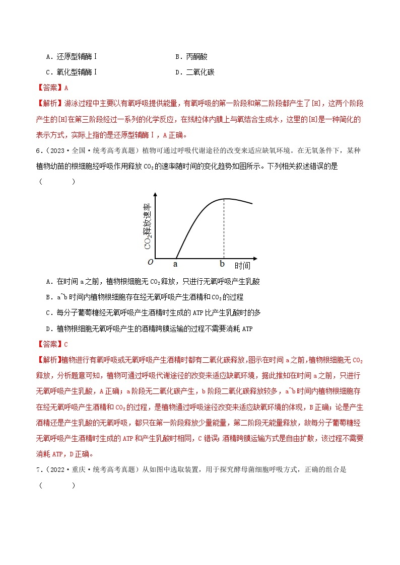 高考生物真题分项汇编 三年（2021-2023）（全国通用）专题03+细胞呼吸与光合作用03