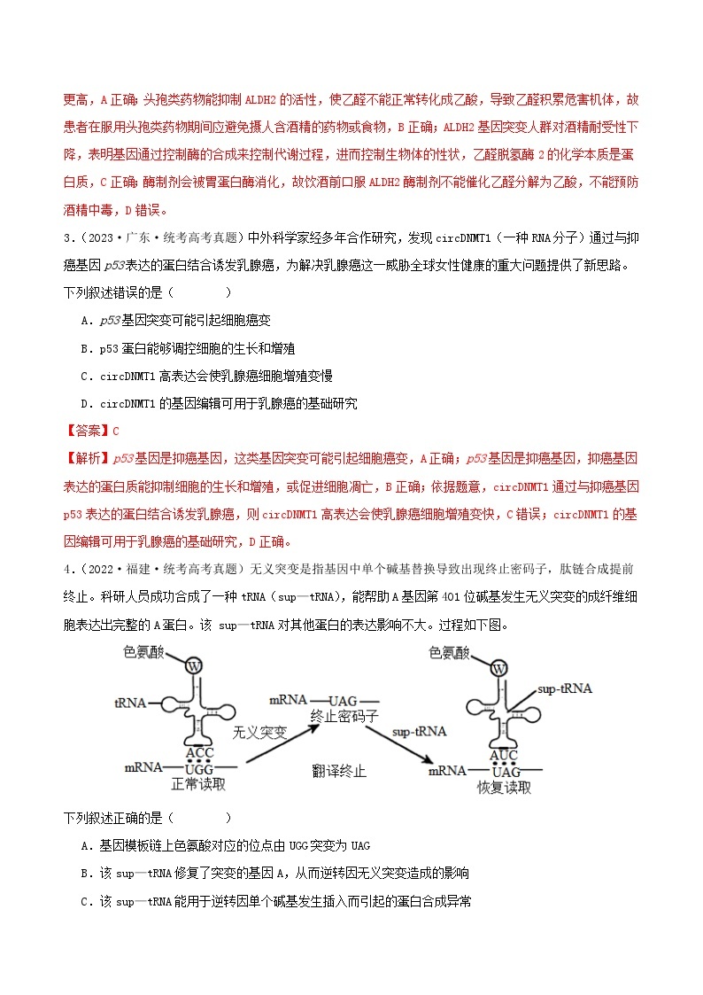 高考生物真题分项汇编 三年（2021-2023）（全国通用）专题10+变异与进化02