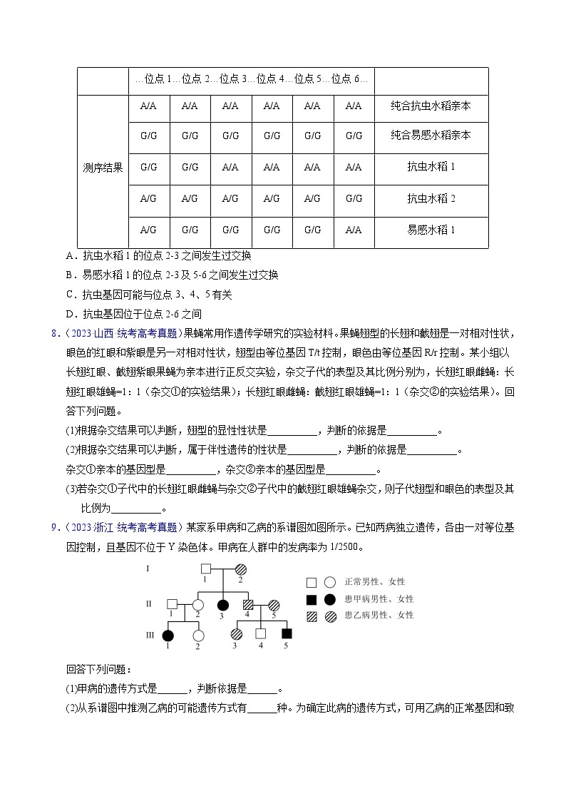 高考生物真题分项汇编（全国通用）五年（2019-2023）专题10 基因的自由组合定律03