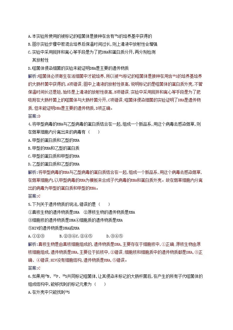 新教材2023高中生物第3章基因的本质第1节DNA是主要的遗传物质同步测试新人教版必修202
