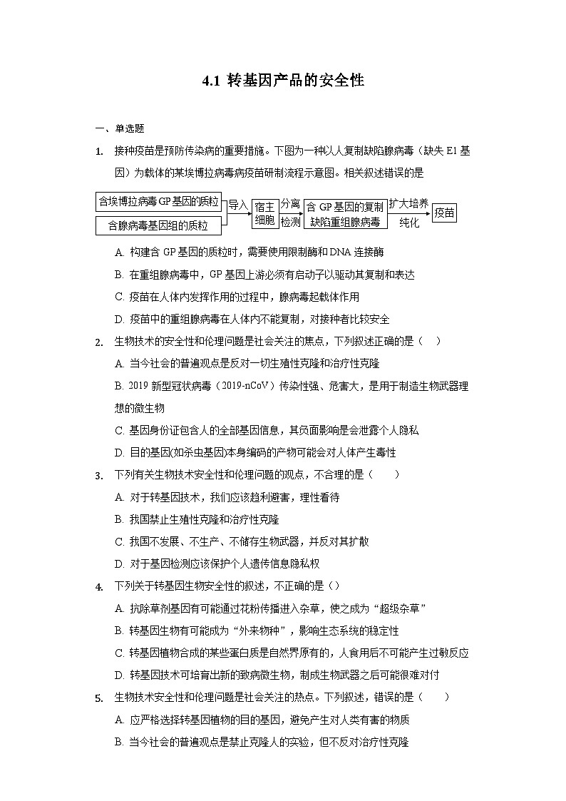 4.1 转基因食品的安全性 (作业)(新人教版2019选择性必修3-高二生物)(原卷版)第1页