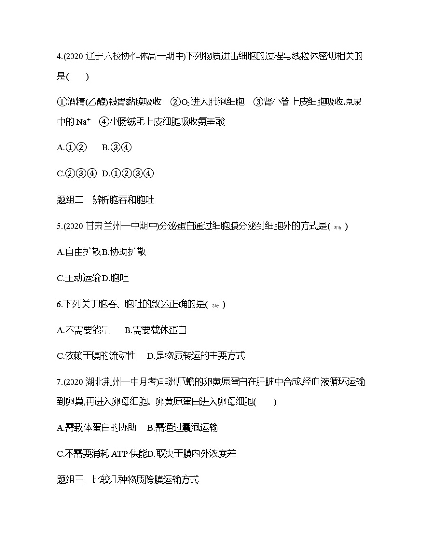 高中生物人教版（2019）必修1第四章4.2《主動運輸與胞吞、胞吐》同步練習(xí)第2頁