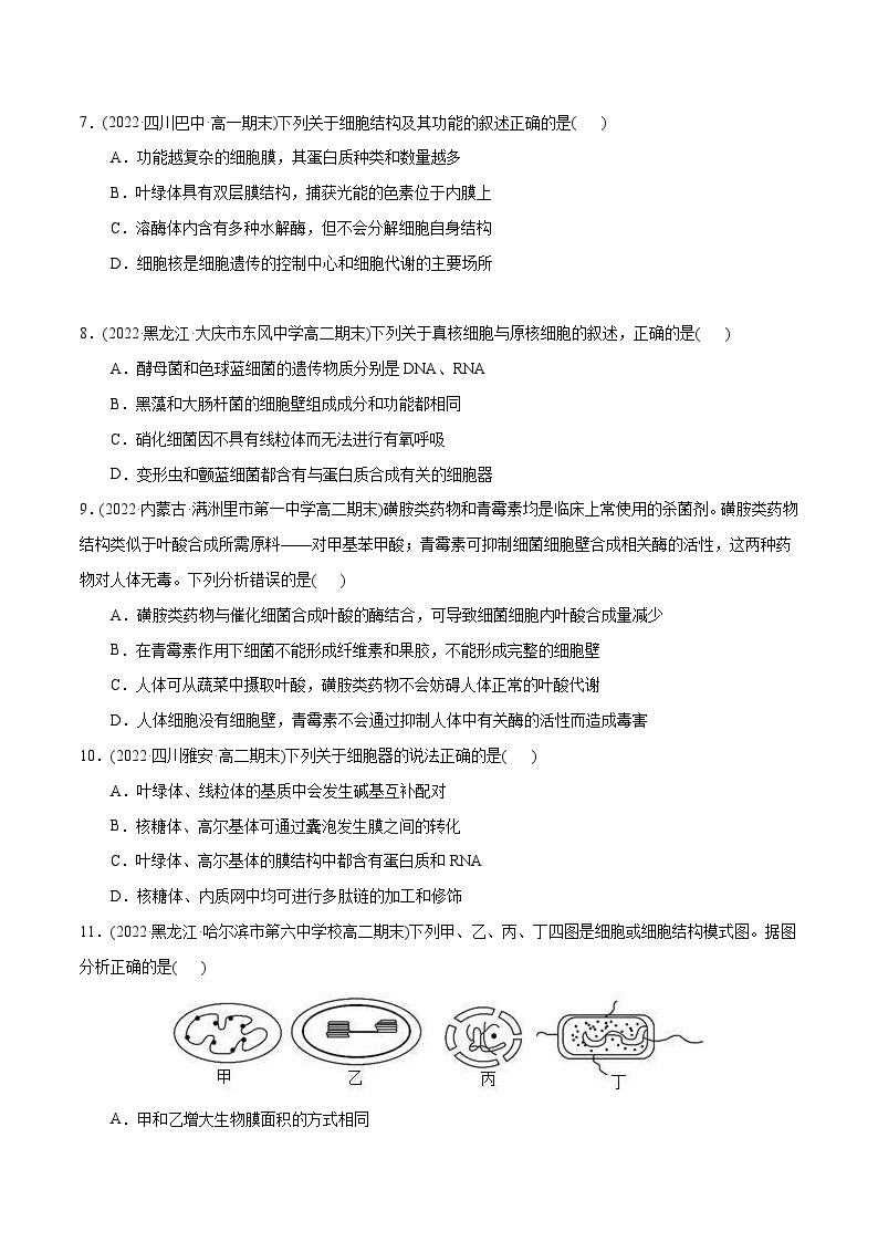 人教版(必修一)高中生物分层训练AB卷第3章  细胞的基本结构（B卷·能力提升练）（2份打包，原卷版+教师版）03