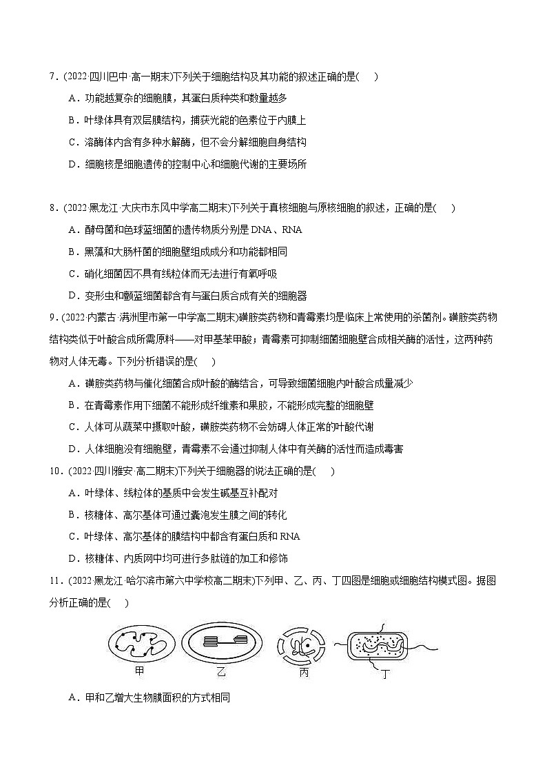 人教版(必修一)高中生物分层训练AB卷第3章 细胞的基本结构(B卷·能力提升练)(2份打包,原卷版+教师版)03