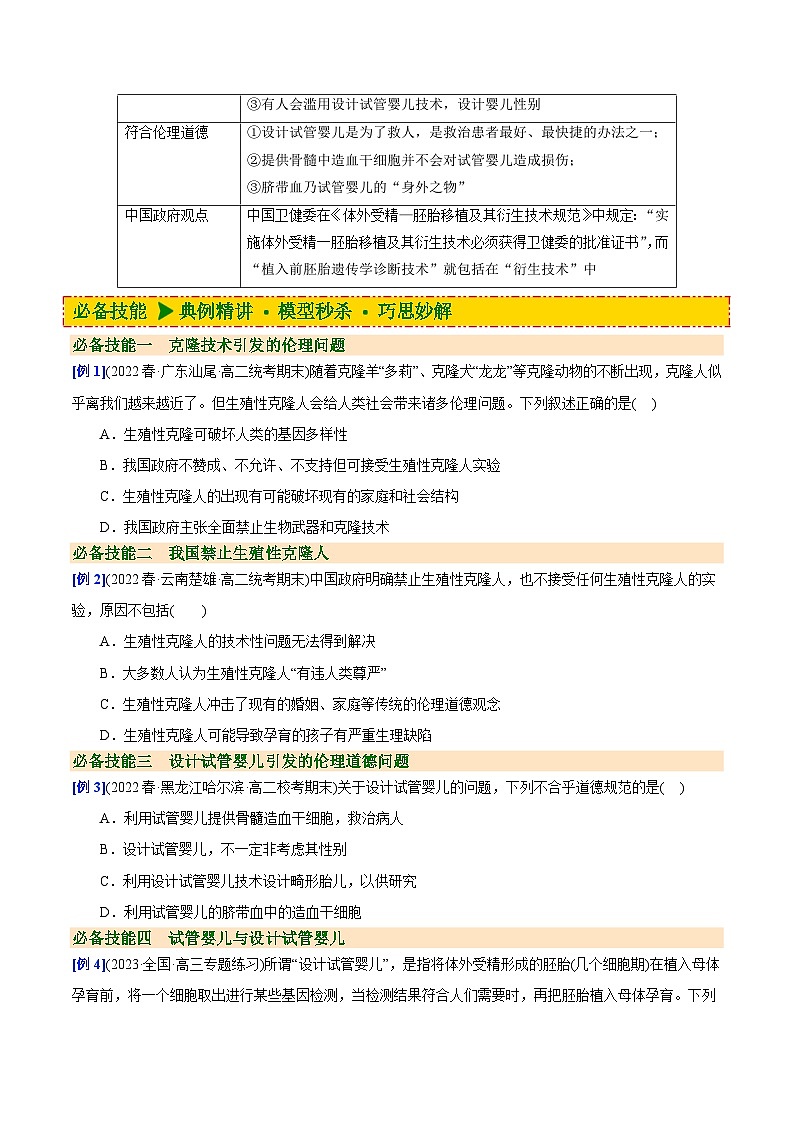 人教版(选择性必修三)高中生物同步精品讲义4.2 关注生殖性克隆人(2份打包,原卷版+教师版)03