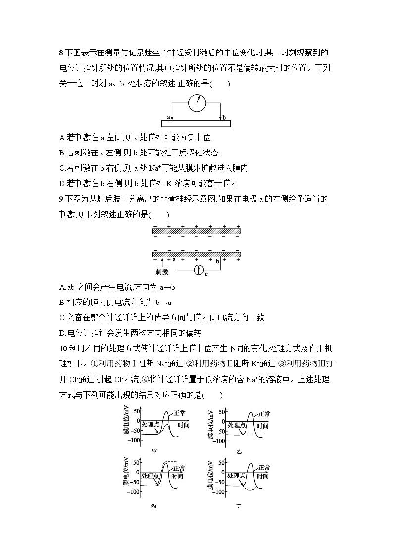 浙科版2019 高中生物 选修1  第二章 神经调节过关检测(word版含解析)第3页