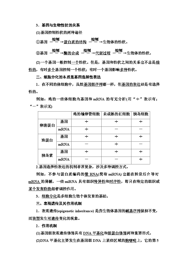 苏教版（2019）高中生物： 必修2 第2章 第3节 第2课时 中心法则、细胞分化及表观遗传 学案 （Word版含解析）02