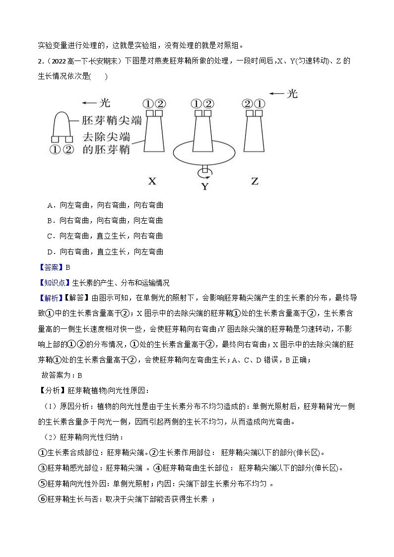 苏教版2019 高中生物 选择性必修一  4.1 植物生长素（同步练习）02