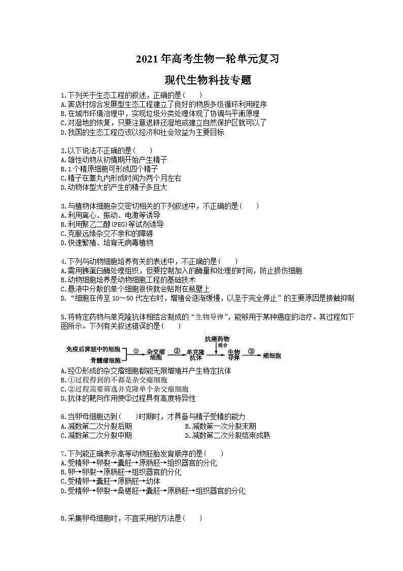 高考生物一轮单元复习 现代生物科技专题(含答案解析)第1页