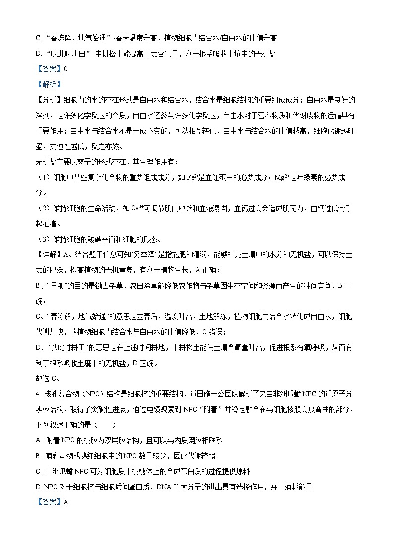山东省东营市2022-2023学年高一上学期期末生物试题(解析版)第3页
