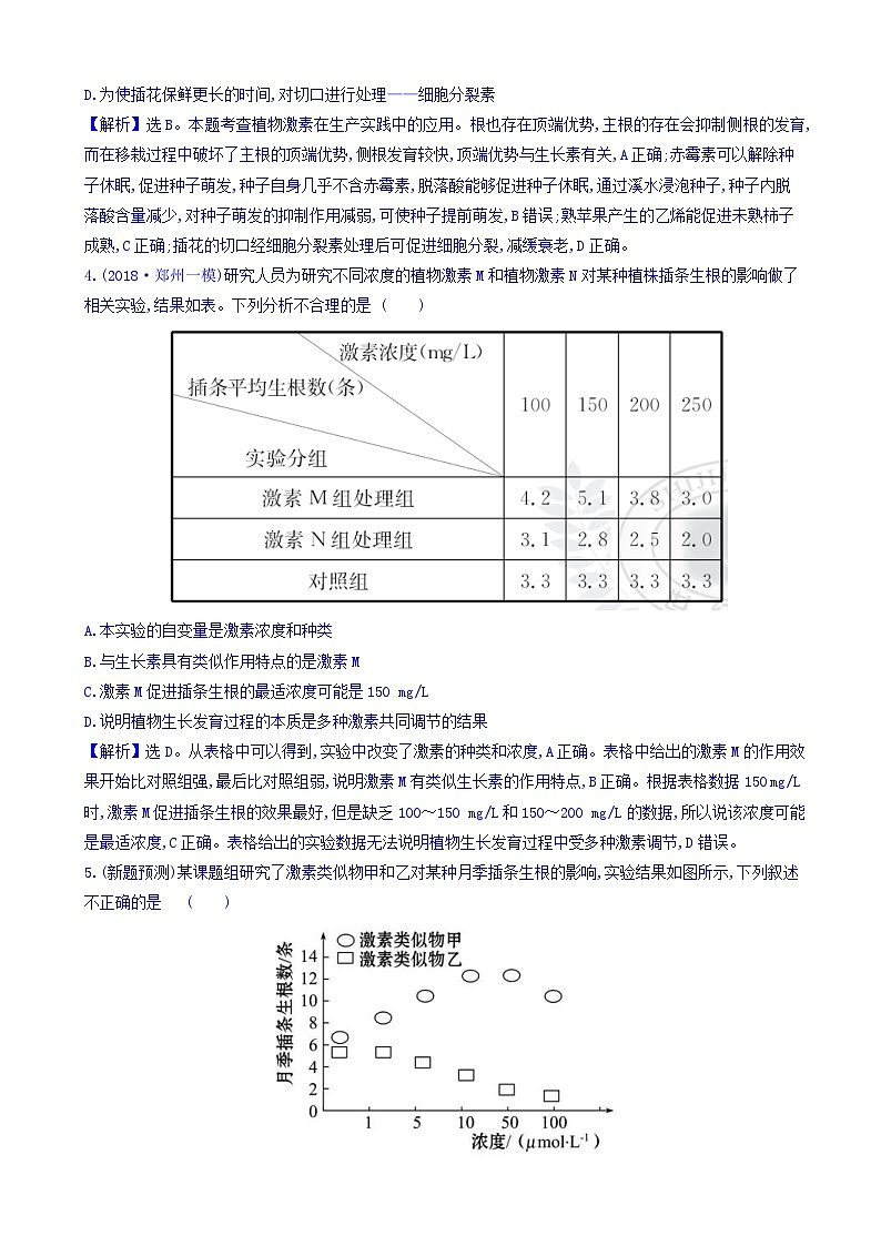 高考生物二轮复习练习:专题10 植物的激素调节 专题能力提升练(含答案)第2页