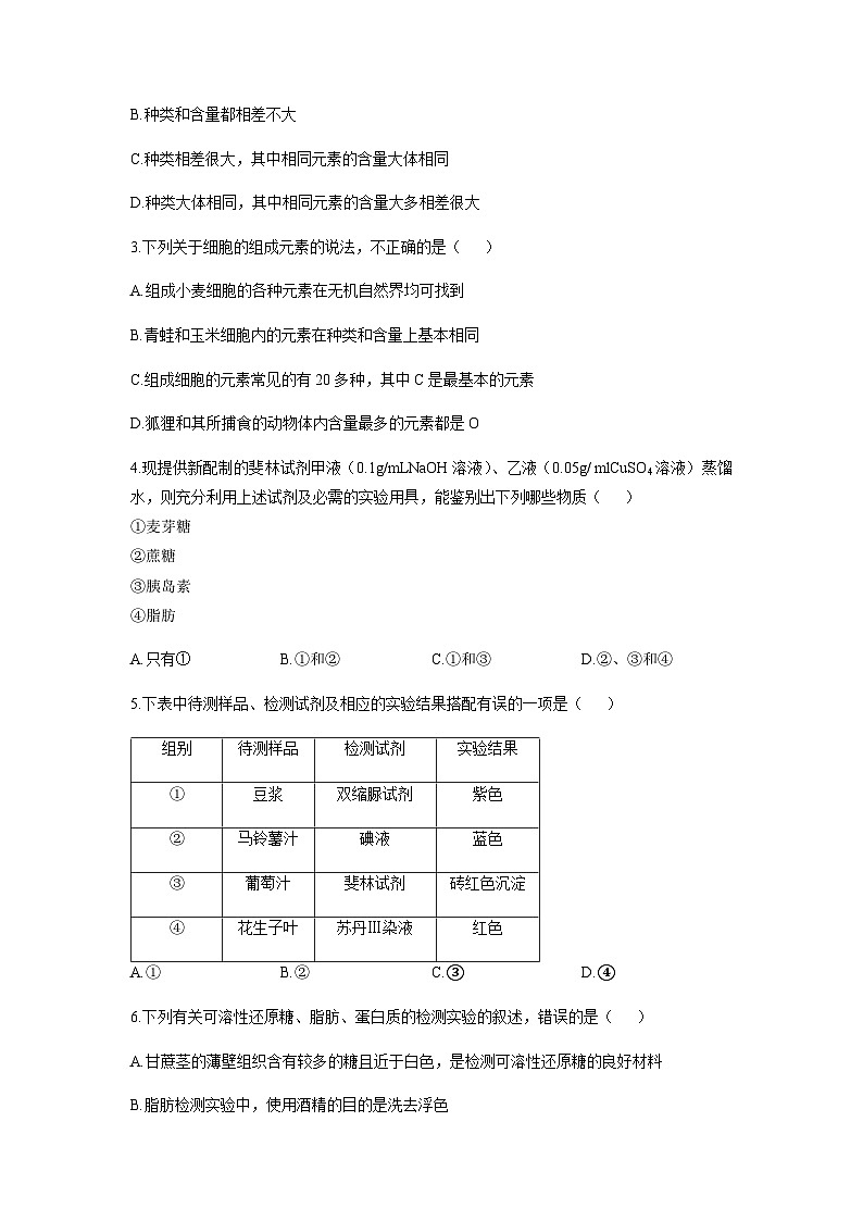 人教版(2019)必修一 2.1 细胞中的元素和化合物 学案(含答案)03