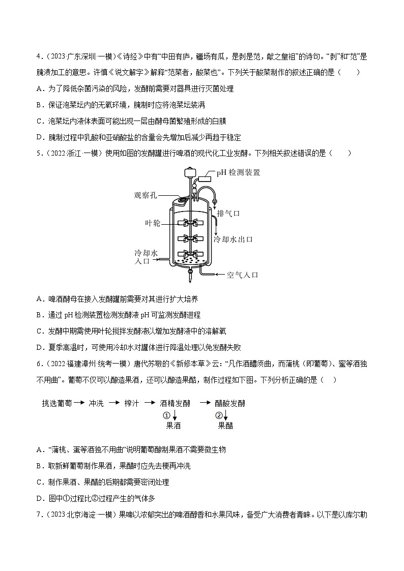 专题卷11 发酵工程 -【小题小卷】冲刺2023年高考生物小题限时集训(新高考专用)(原卷版)第2页