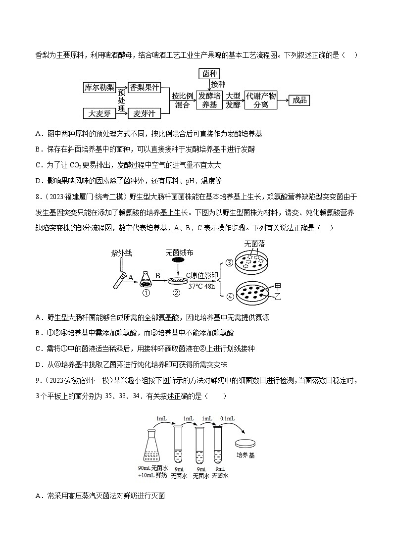 专题卷11 发酵工程 -【小题小卷】冲刺2023年高考生物小题限时集训(新高考专用)(原卷版)第3页