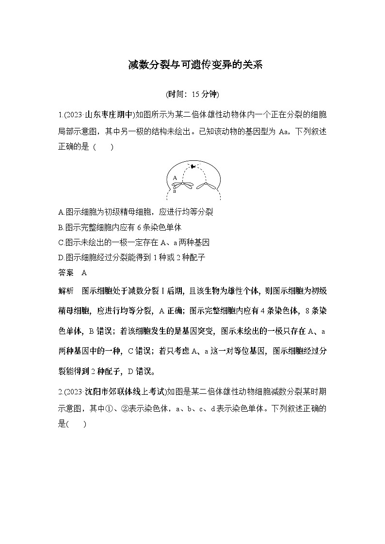 2024年高考生物大一轮必修1复习讲义::热点微练4 减数分裂与可遗传变异的关系第1页
