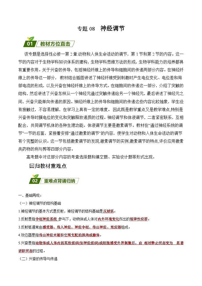 專題08 神經(jīng)調(diào)節(jié)-【查漏補(bǔ)缺】2023年高考生物三輪沖刺過關(guān)（全國通用）（解析版）第1頁