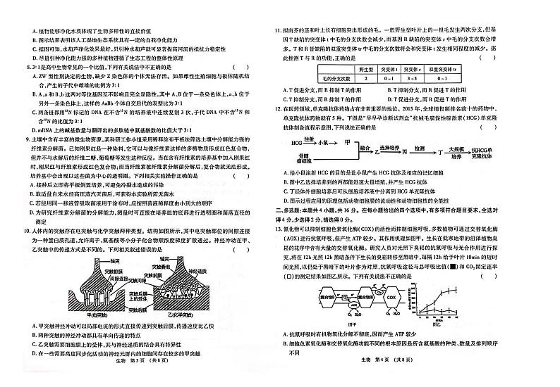 江西智学联盟体2023-2024学年高三第一次联考 生物第2页