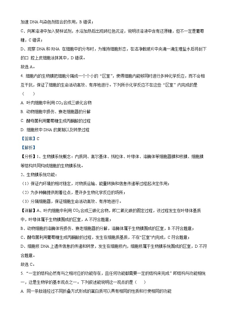四川省内江市资中县二中2022-2023学年高三生物上学期10月模拟考试试题(Word版附解析)第3页