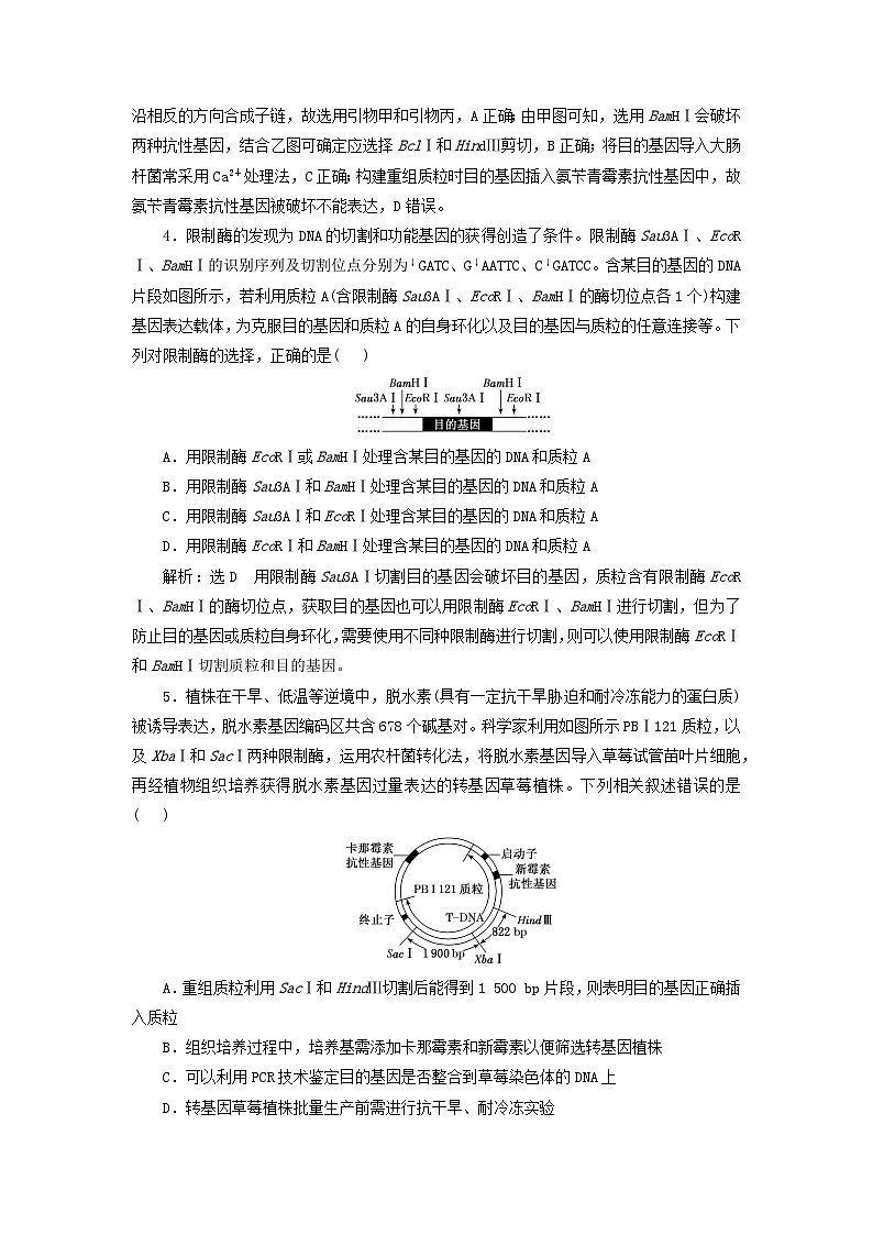 2024届高考生物一轮总复习课时验收评价五十三重点研究“基因工程操作中限制酶的选择和PCR技术”第2页