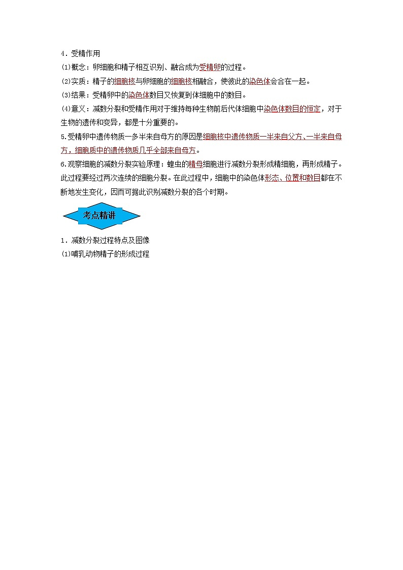 专题12 减数分裂和受精作用(串讲)-备战2024年高考生物一轮复习串讲精练(新高考专用)(解析版)第2页