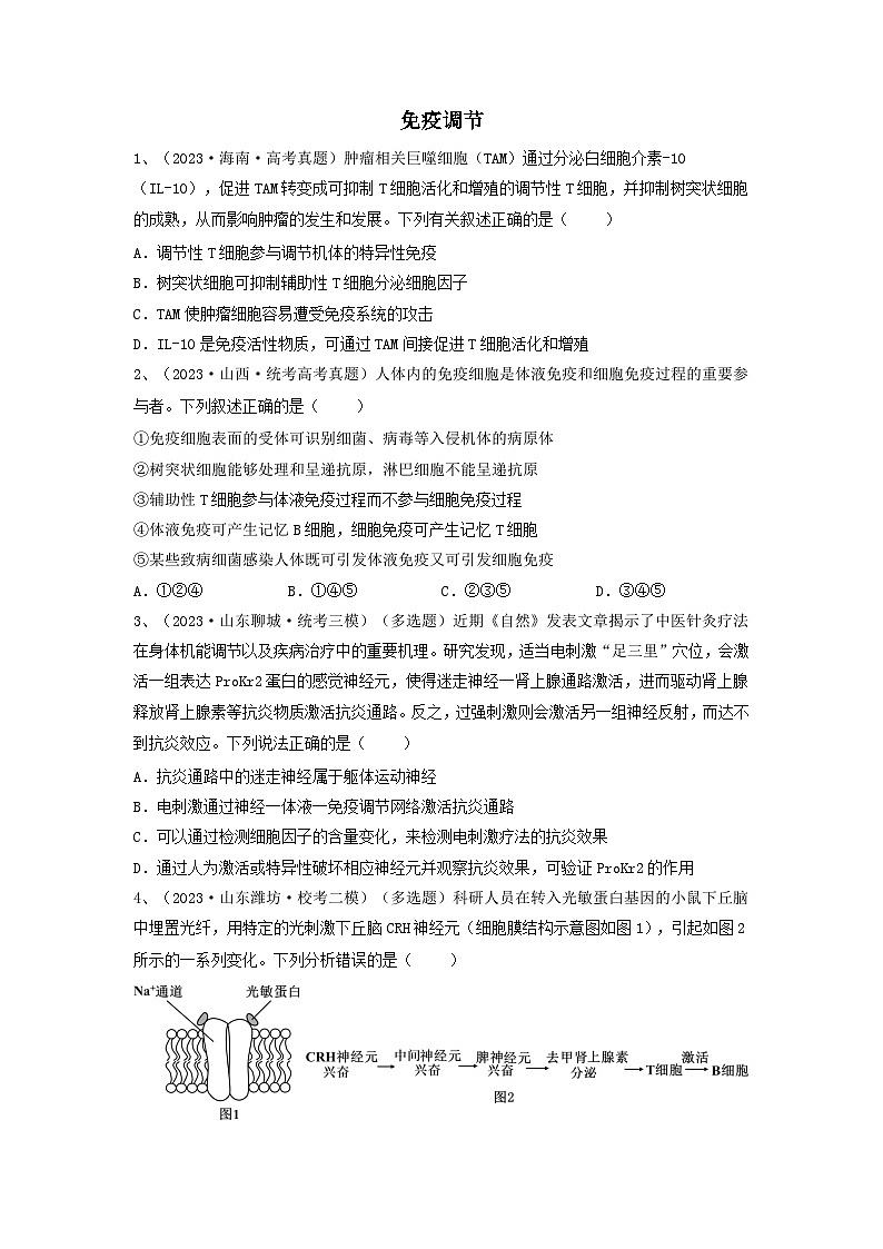 专题26 免疫调节(精练)-备战2024年高考生物一轮复习串讲精练(新高考专用)(原卷版)第1页