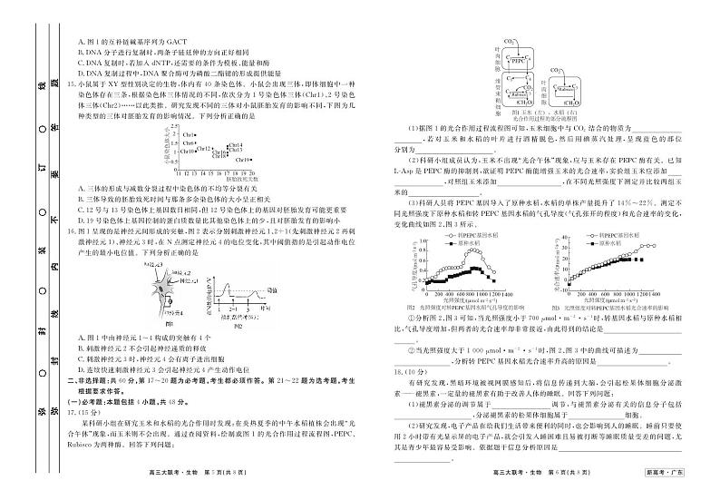 广东省新高考2021届高三5月大联考生物【试卷+答案】第3页