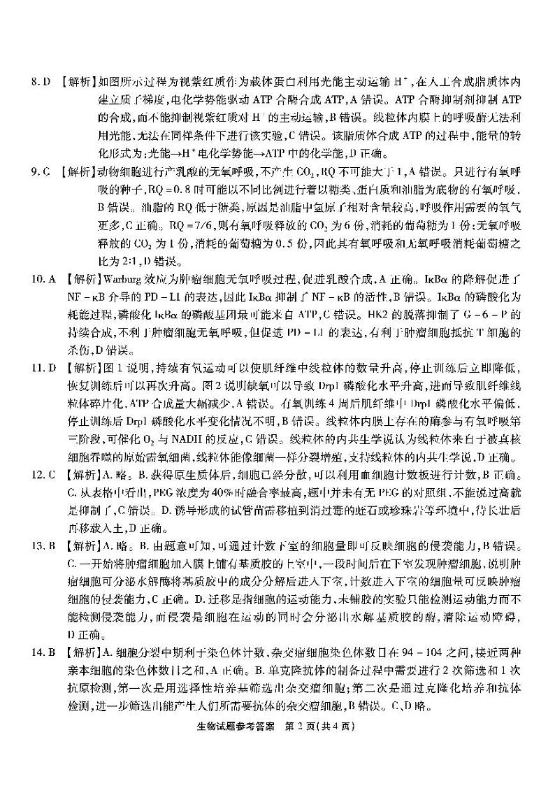 重庆市南开中学2023-2024学年高三上学期第一次质量检测生物试题及答案02
