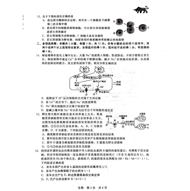 河北省张家口市尚义县2023-2024学年高三上学期开学考试生物试题第3页