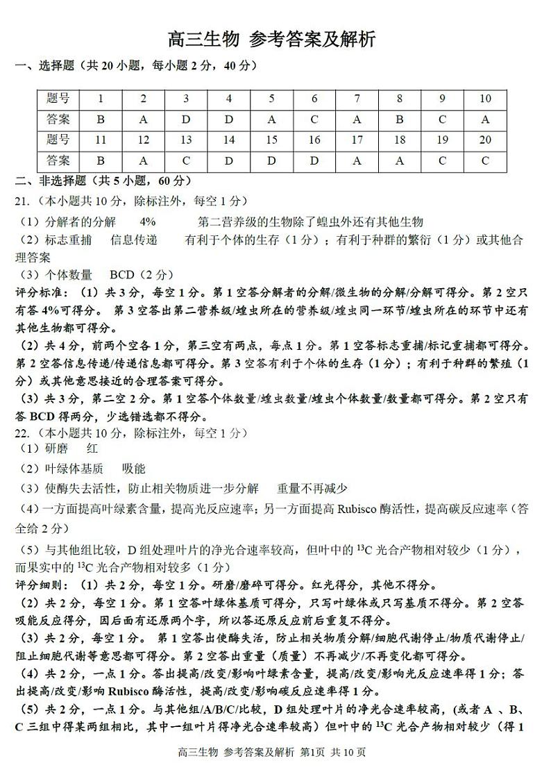 2024浙江省七彩阳光新高考研究联盟高三上学期返校联考生物试题PDF版含答案01