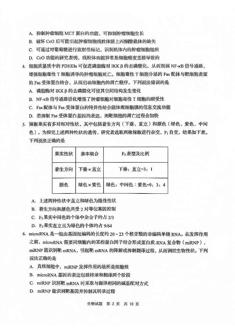 山东省青岛市2024届高三上学期期初调研生物第2页