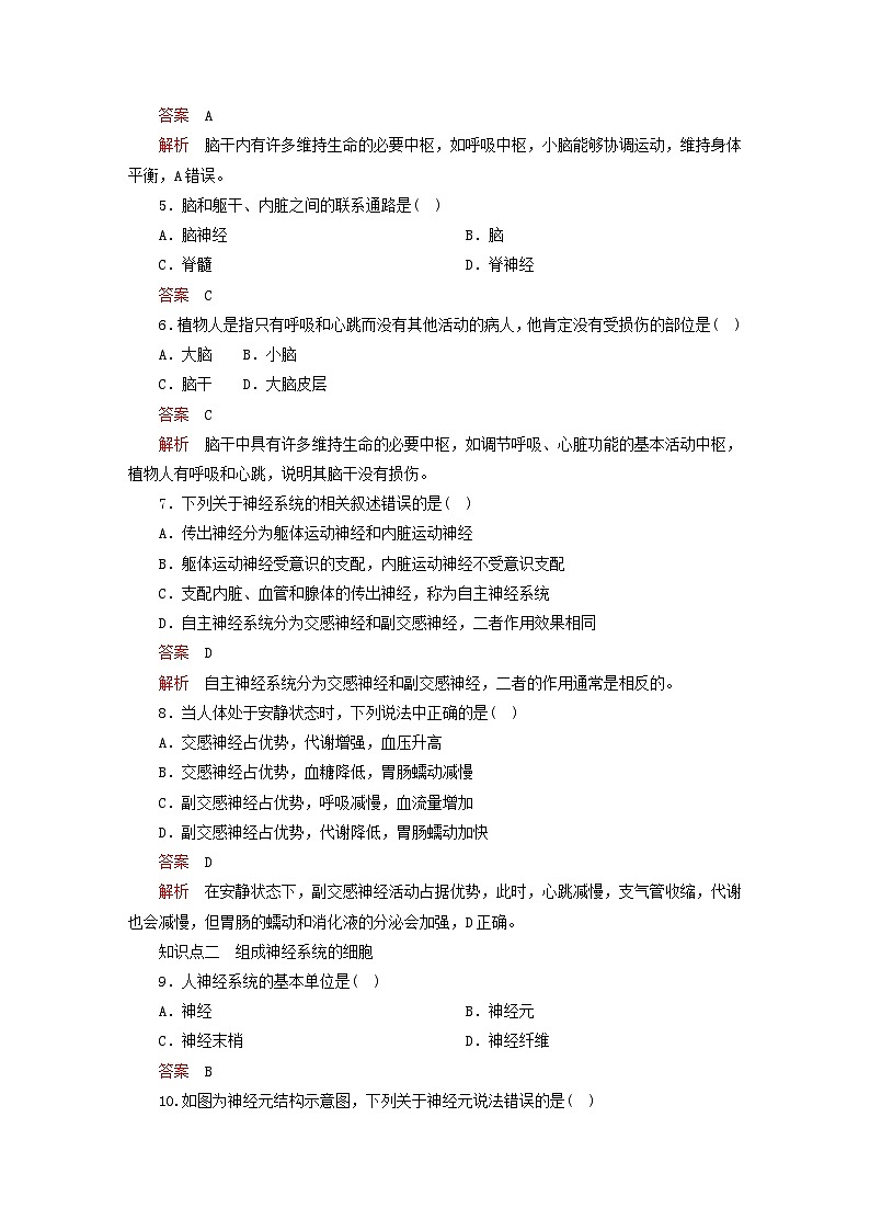 2023新教材高中生物第2章神经调节第1节神经调节的结构基丛点训练新人教版选择性必修1第2页