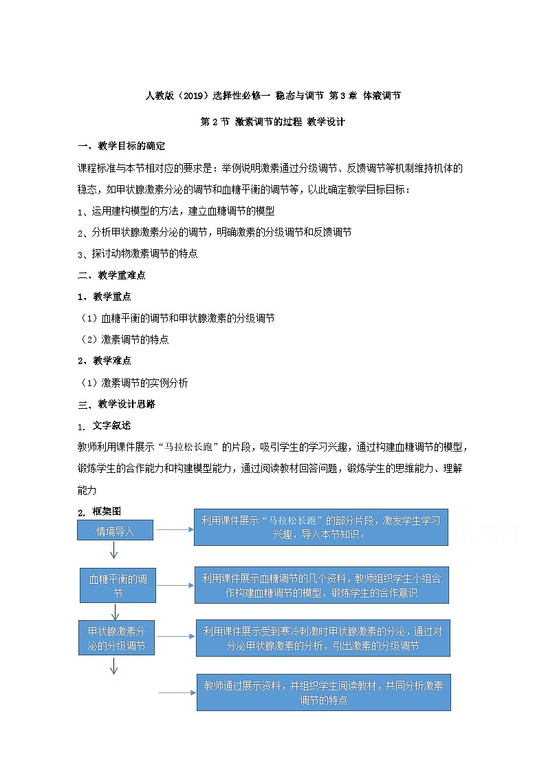 高中生物人教版(2019)选择性必修一教案:3.2激素调节的过程01