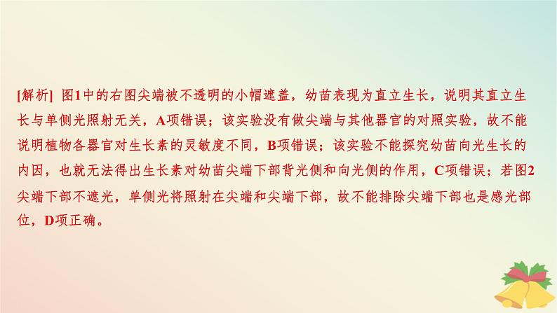 江苏专版2023_2024学年新教材高中生物第四章植物生命活动的调节第一节植物生长素第一课时生长素的发现和生长素的合成分布与运输分层作业课件苏教版选择性必修1第8页