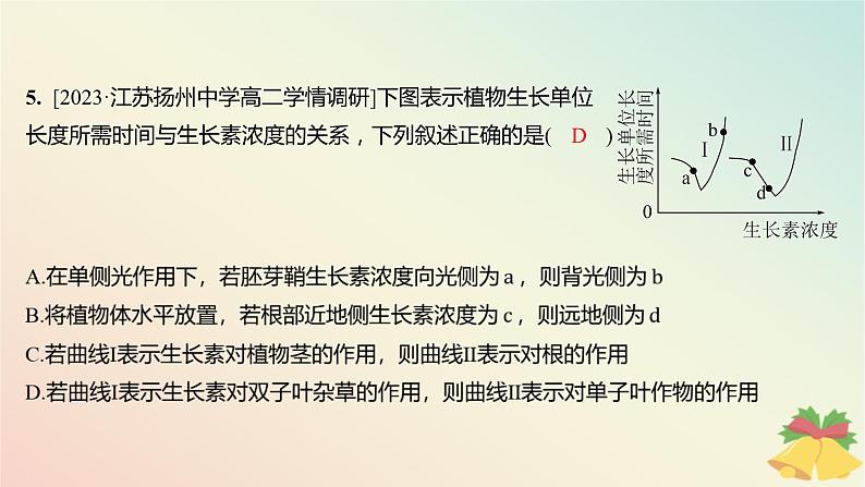 江苏专版2023_2024学年新教材高中生物第四章植物生命活动的调节第一节植物生长素第二课时生长素的生理作用分层作业课件苏教版选择性必修1第8页
