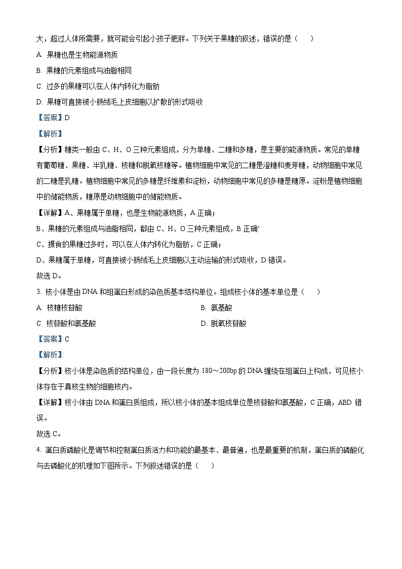 浙江省七彩阳光新高考研究联盟2023-2024学年高二生物上学期开学考试试题(Word版附解析)02