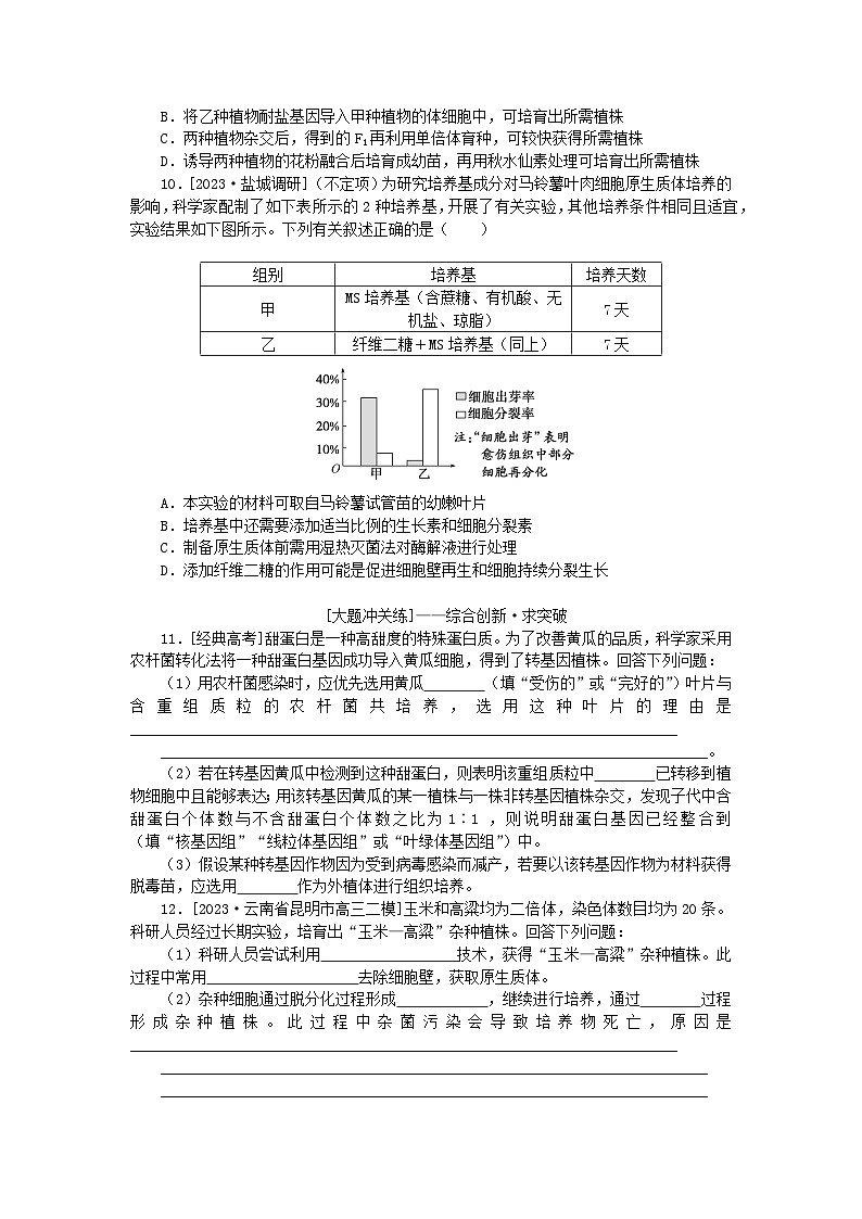 2024版新教材高考生物全程一轮总复习课后定时检测案40植物细胞工程03