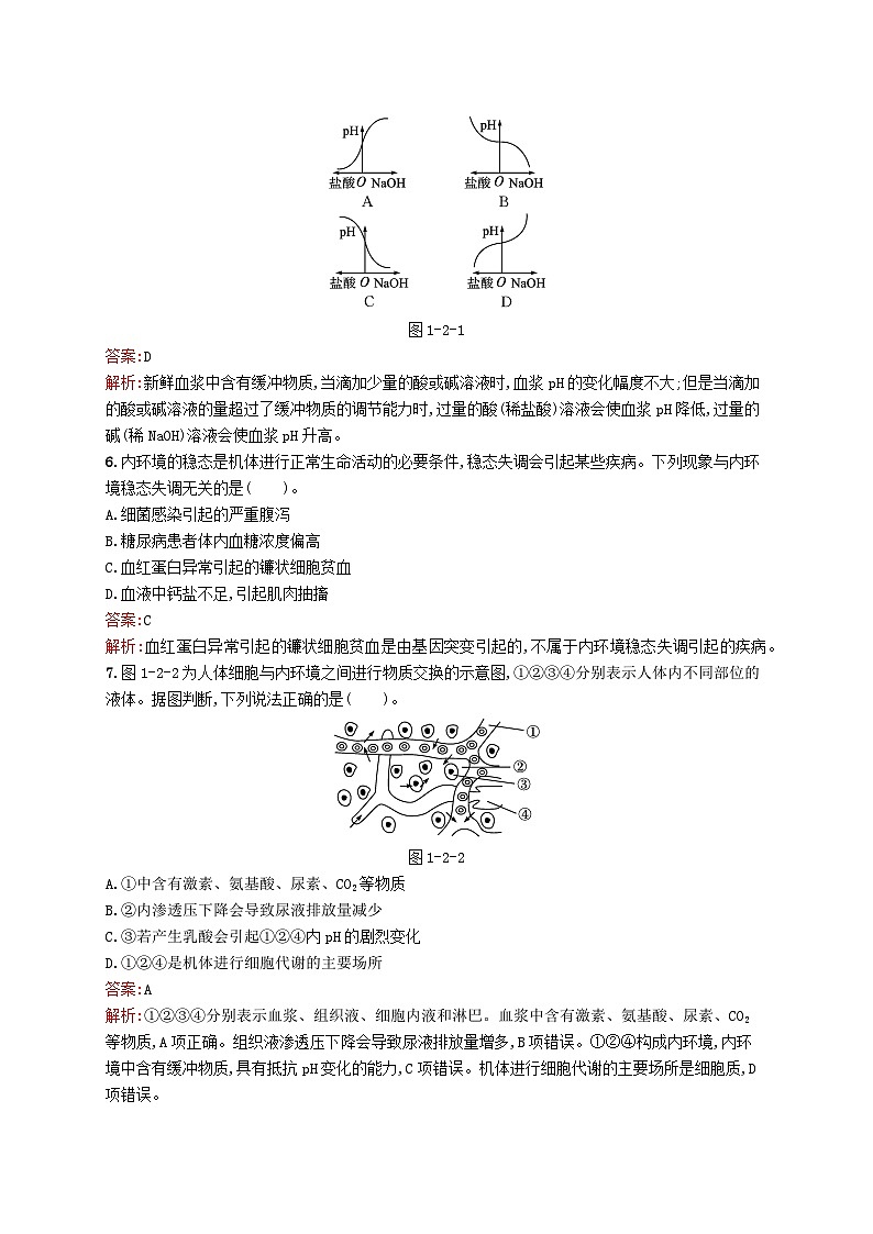 新教材适用2023年高中生物第1章机体的内环境第二节内环境稳态的调节课后习题北师大版选择性必修102