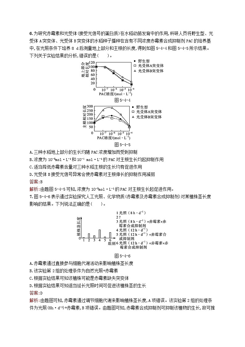 新教材适用2023年高中生物第5章植物生命活动的调节第四节外界因素对植物生命活动的影响课后习题北师大版选择性必修103