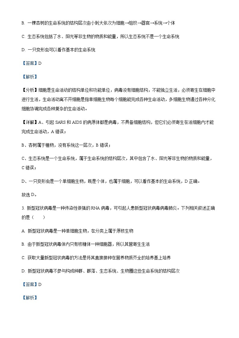2022-2023学年四川省凉山州民族中学高一上学期第一次月考生物试题含答案02