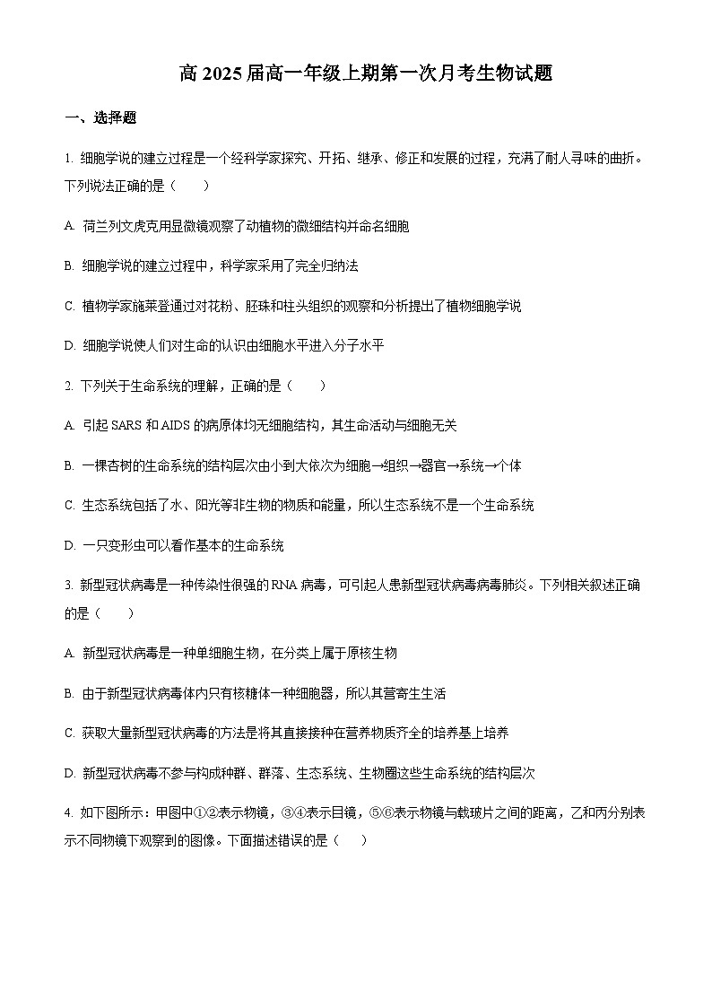 2022-2023学年四川省凉山州民族中学高一上学期第一次月考生物试题含答案01