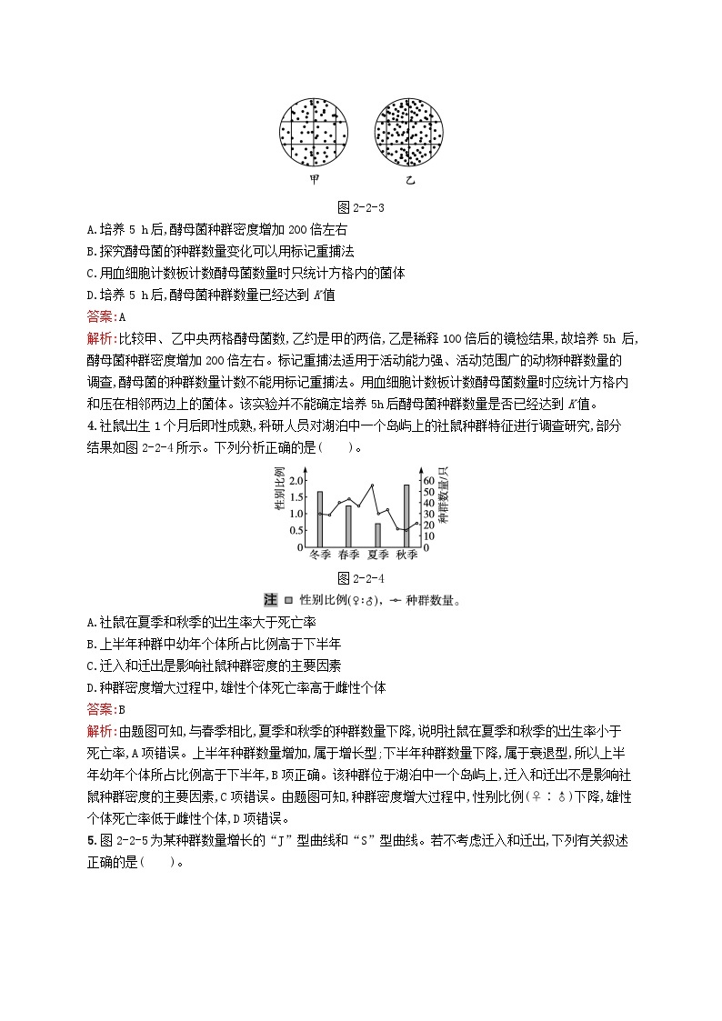 新教材适用2023年高中生物第2章种群与群落第二节种群的数量变化课后习题北师大版选择性必修202