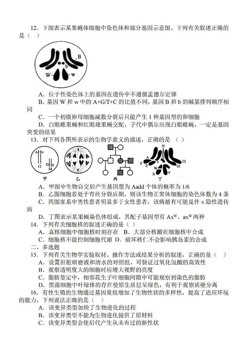 江苏省苏南名校2023-2024学年高三上学期9月抽查调研生物试题第3页