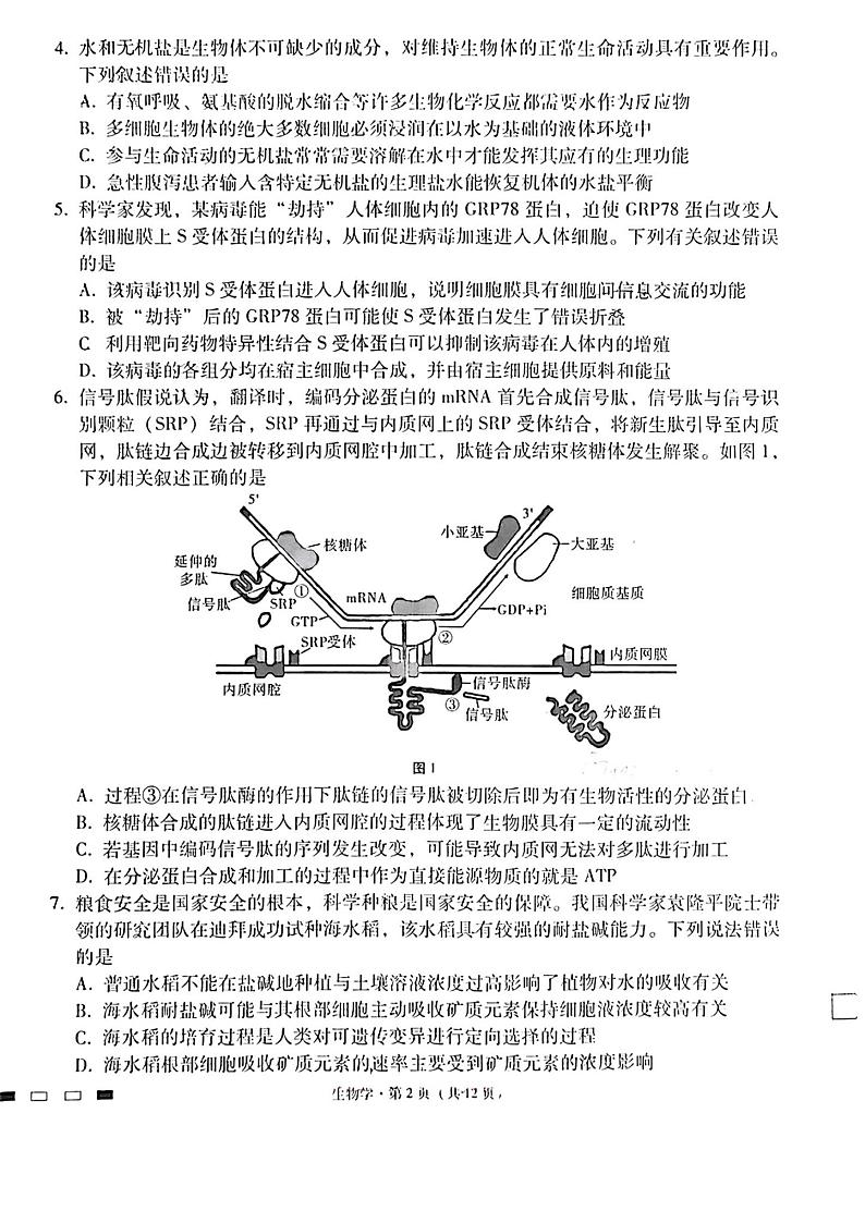 2023-2024学年云南省三校高三上学期第二次联考生物试卷(8月)PDF版含答案02