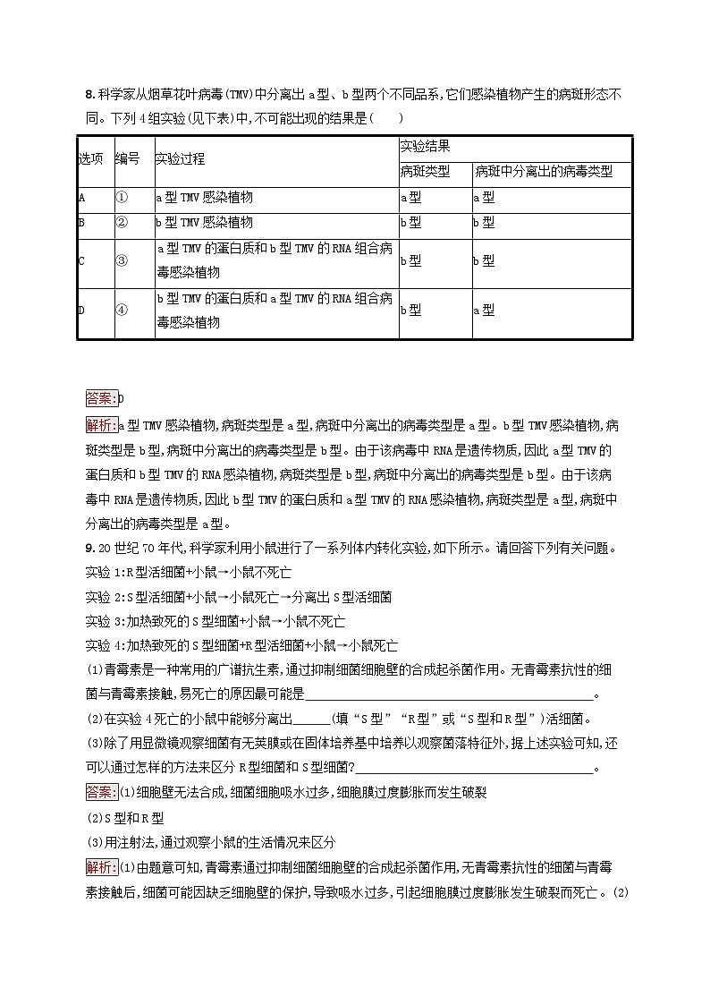 新教材适用2023年高中生物第3章基因的本质第1节DNA是主要的遗传物质课后习题新人教版必修2第3页