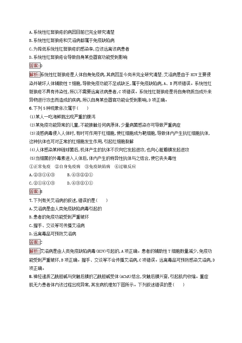 新教材适用2023年高中生物第4章免疫调节第3节免疫失调课后习题新人教版选择性必修102