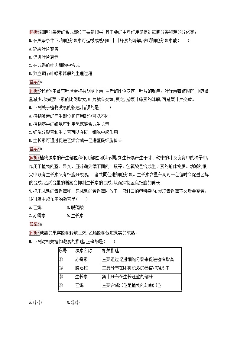 新教材适用2023年高中生物第5章植物生命活动的调节第2节其他植物激素课后习题新人教版选择性必修1第2页