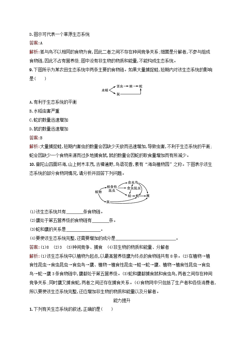 新教材适用2023年高中生物第3章生态系统及其稳定性第1节生态系统的结构课后习题新人教版选择性必修2第3页