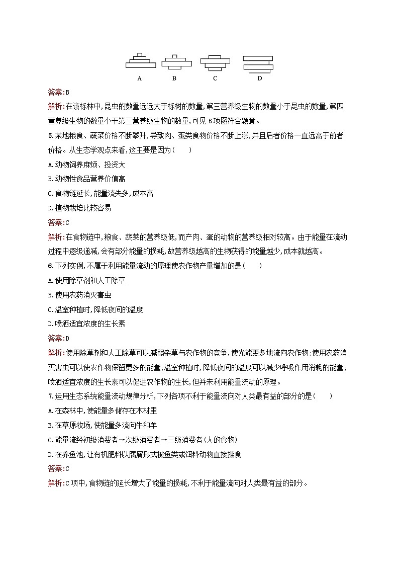 新教材适用2023年高中生物第3章生态系统及其稳定性第2节生态系统的能量流动课后习题新人教版选择性必修2第2页