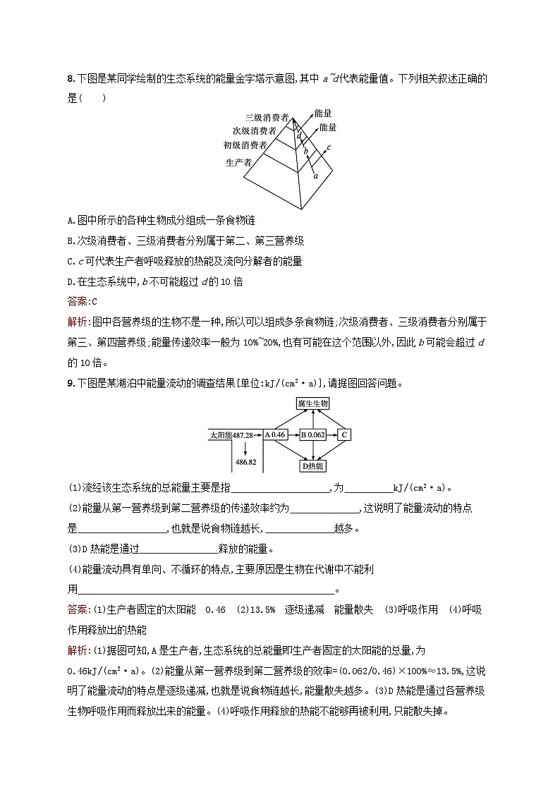 新教材适用2023年高中生物第3章生态系统及其稳定性第2节生态系统的能量流动课后习题新人教版选择性必修2第3页