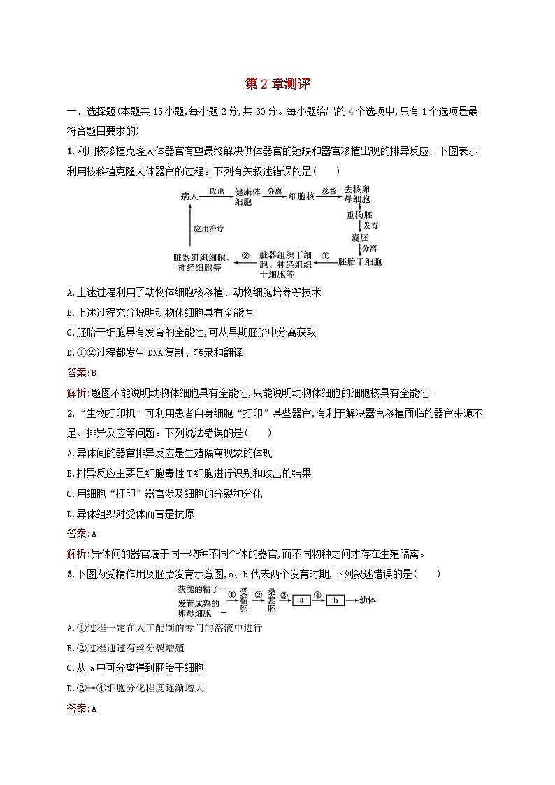 新教材适用2023年高中生物第2章细胞工程测评新人教版选择性必修3第1页